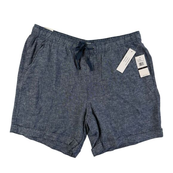 NEW Da-sh Washable Linen Blend Blue Cuffed Shorts Women Large Elastic Waist - Picture 1 of 9